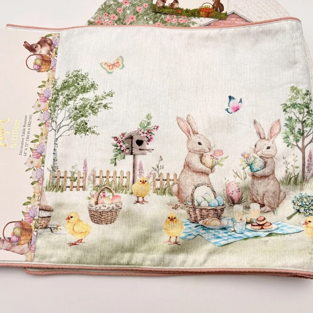 Easter Blessings Table Runner‎ and Set of 4 Braided Placemats Bunny Rabbit